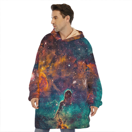 Teal Orange Universe Galaxy Space Print Hoodie Blanket