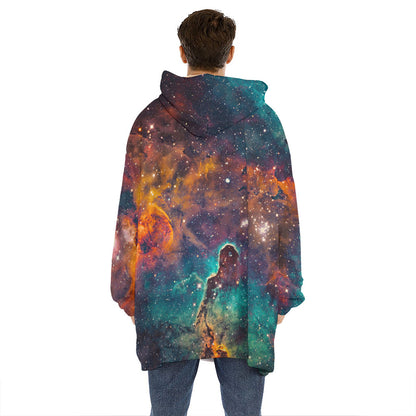 Teal Orange Universe Galaxy Space Print Hoodie Blanket