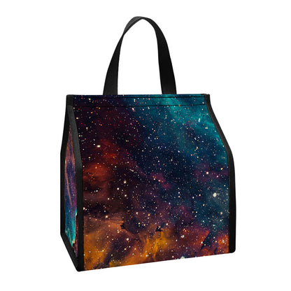 Teal Orange Universe Galaxy Space Print Insulated Lunch Tote