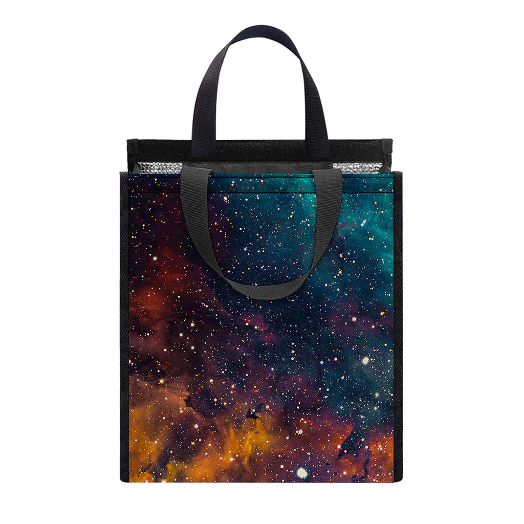 Teal Orange Universe Galaxy Space Print Insulated Lunch Tote