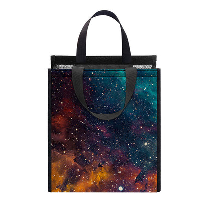 Teal Orange Universe Galaxy Space Print Insulated Lunch Tote
