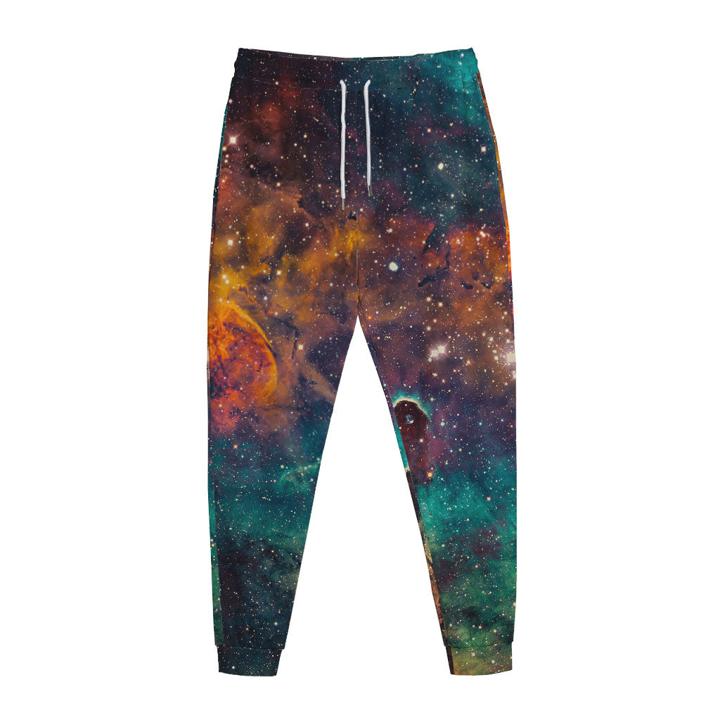 Teal Orange Universe Galaxy Space Print Jogger Pants