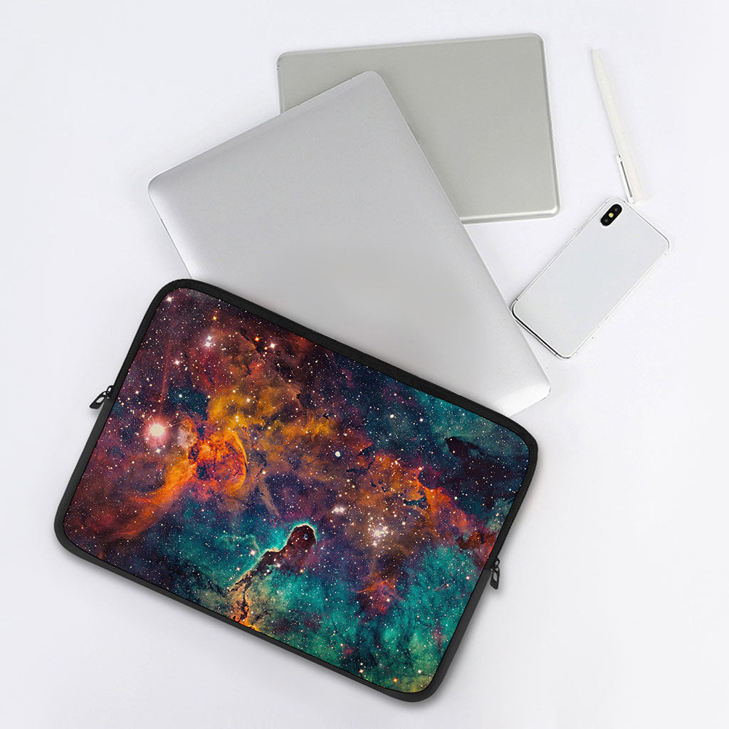 Teal Orange Universe Galaxy Space Print Laptop Sleeve