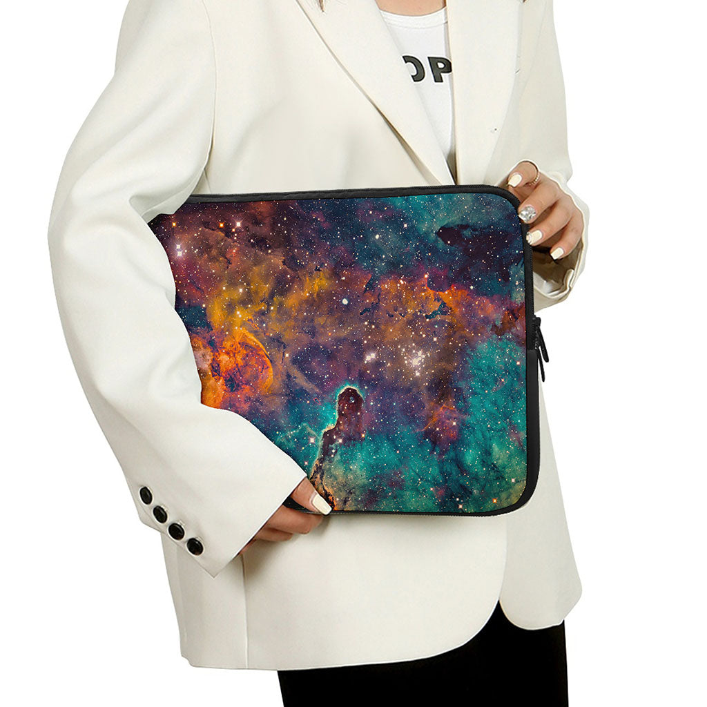 Teal Orange Universe Galaxy Space Print Laptop Sleeve