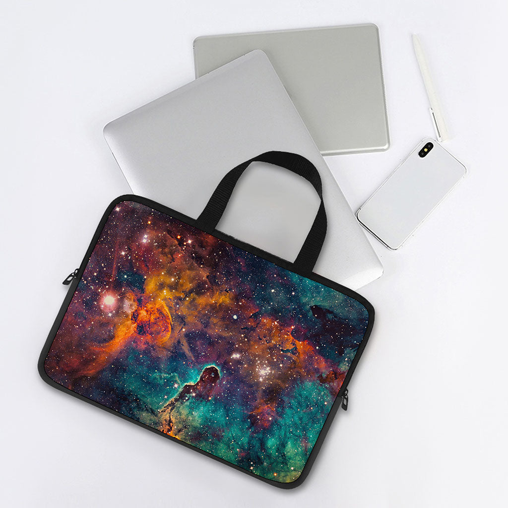 Teal Orange Universe Galaxy Space Print Laptop Sleeve With Handle