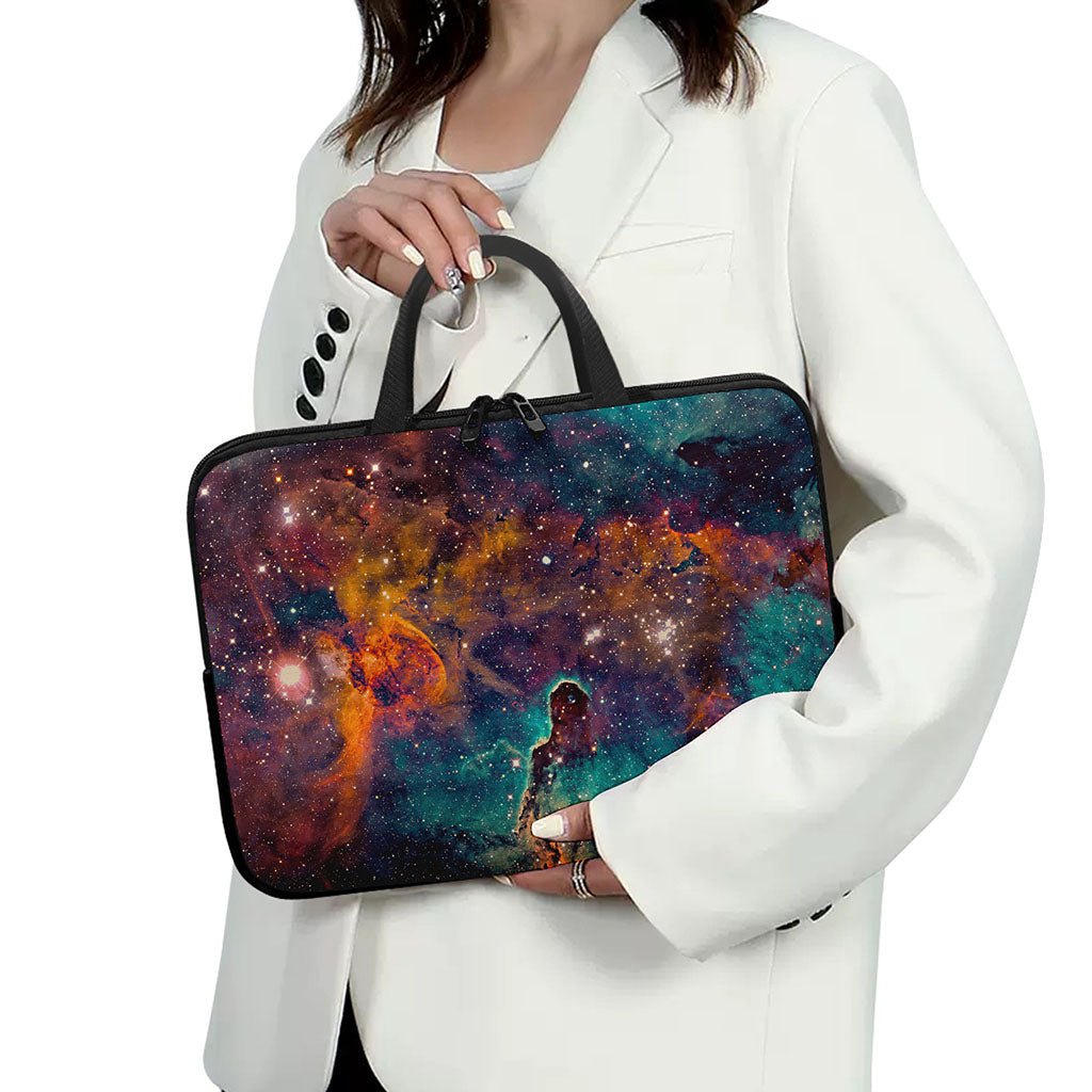 Teal Orange Universe Galaxy Space Print Laptop Sleeve With Handle