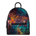 Teal Orange Universe Galaxy Space Print Leather Backpack
