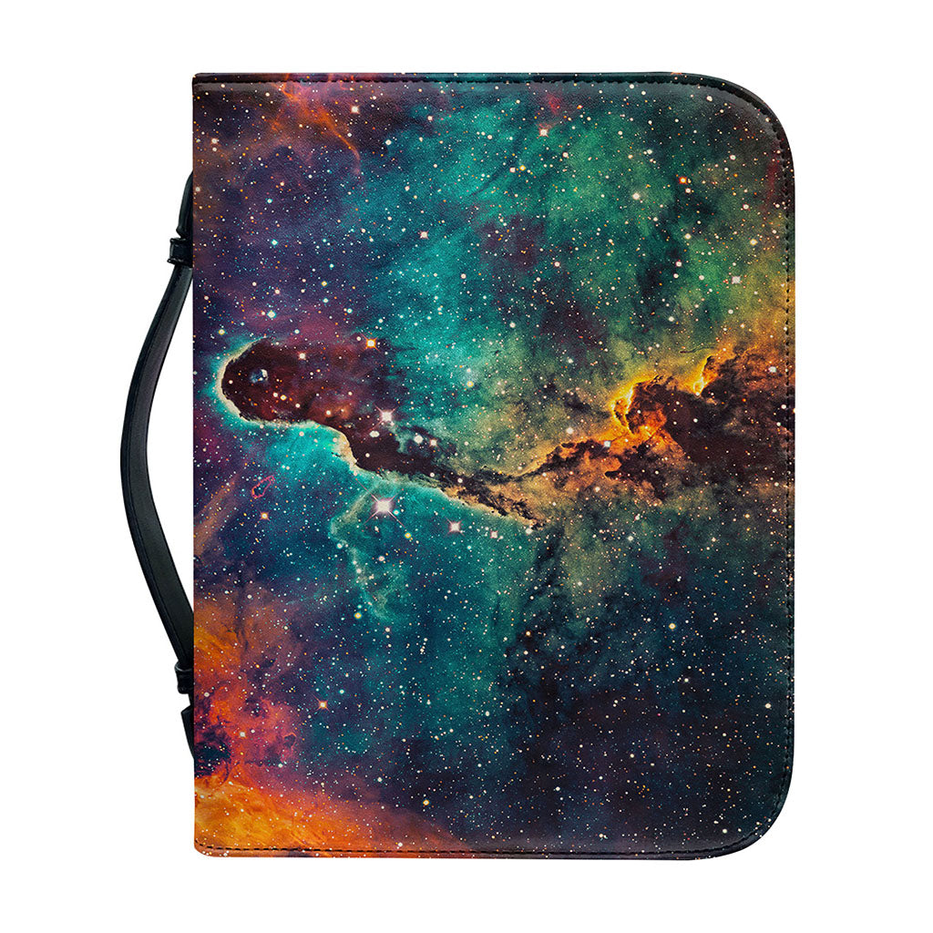 Teal Orange Universe Galaxy Space Print Leather Bible Cover