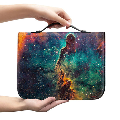 Teal Orange Universe Galaxy Space Print Leather Bible Cover