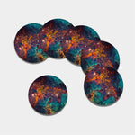 Teal Orange Universe Galaxy Space Print Leather Coaster Set