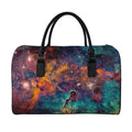 Teal Orange Universe Galaxy Space Print Leather Duffel Bag