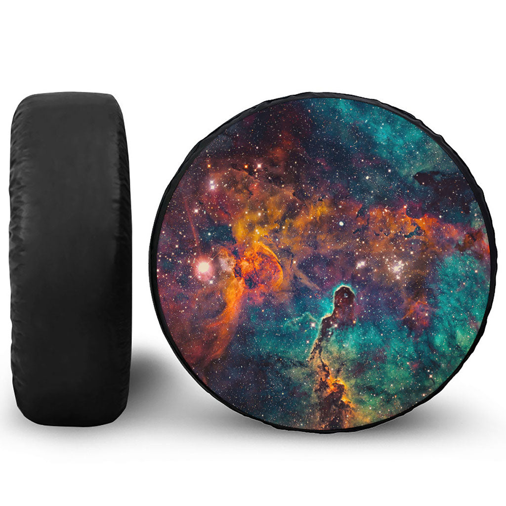 Teal Orange Universe Galaxy Space Print Leather Spare Tire Cover