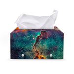 Teal Orange Universe Galaxy Space Print Leather Tissue Box Cover