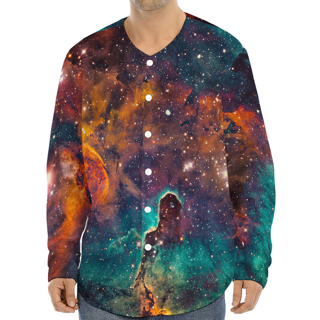 Teal Orange Universe Galaxy Space Print Long Sleeve Baseball Jersey