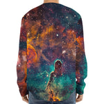 Teal Orange Universe Galaxy Space Print Long Sleeve Baseball Jersey