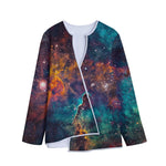 Teal Orange Universe Galaxy Space Print Long Sleeve Short Coat