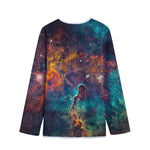 Teal Orange Universe Galaxy Space Print Long Sleeve Short Coat