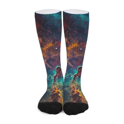 Teal Orange Universe Galaxy Space Print Long Socks