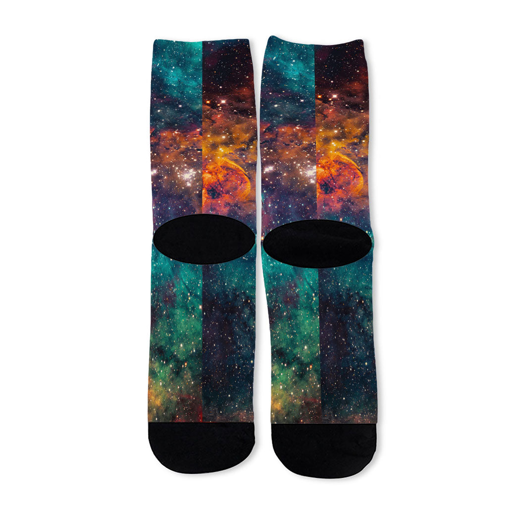 Teal Orange Universe Galaxy Space Print Long Socks