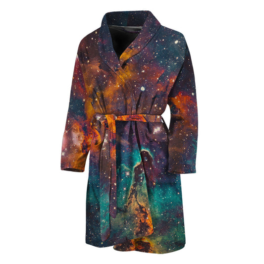 Teal Orange Universe Galaxy Space Print Men's Bathrobe