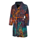 Teal Orange Universe Galaxy Space Print Men's Bathrobe