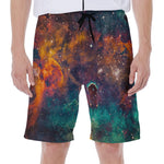 Teal Orange Universe Galaxy Space Print Men's Beach Shorts