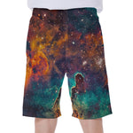 Teal Orange Universe Galaxy Space Print Men's Beach Shorts