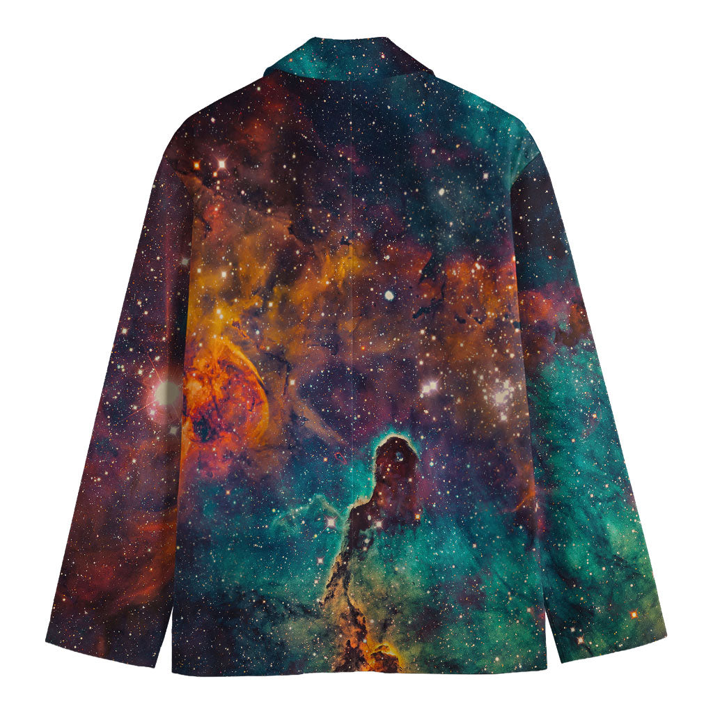 Teal Orange Universe Galaxy Space Print Men's Blazer