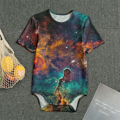 Teal Orange Universe Galaxy Space Print Men's Bodysuit