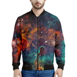 Teal Orange Universe Galaxy Space Print Men's Bomber Jacket