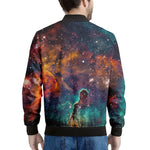 Teal Orange Universe Galaxy Space Print Men's Bomber Jacket
