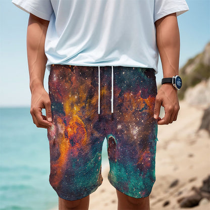 Teal Orange Universe Galaxy Space Print Men's Cargo Shorts
