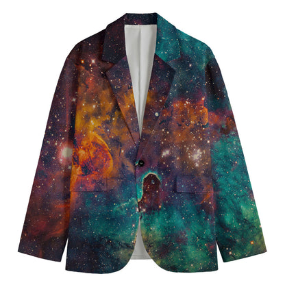 Teal Orange Universe Galaxy Space Print Men's Cotton Blazer