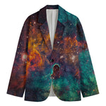 Teal Orange Universe Galaxy Space Print Men's Cotton Blazer