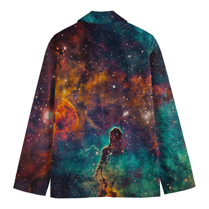 Teal Orange Universe Galaxy Space Print Men's Cotton Blazer