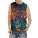 Teal Orange Universe Galaxy Space Print Men's Fitness Tank Top
