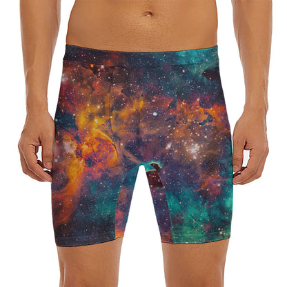 Teal Orange Universe Galaxy Space Print Men's Long Boxer Briefs