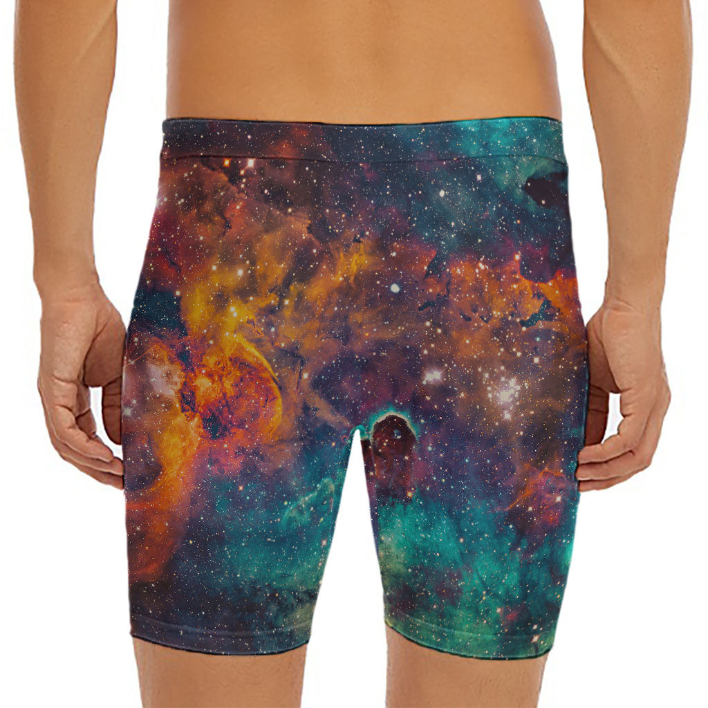 Teal Orange Universe Galaxy Space Print Men's Long Boxer Briefs