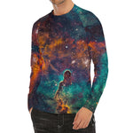 Teal Orange Universe Galaxy Space Print Men's Long Sleeve Rash Guard