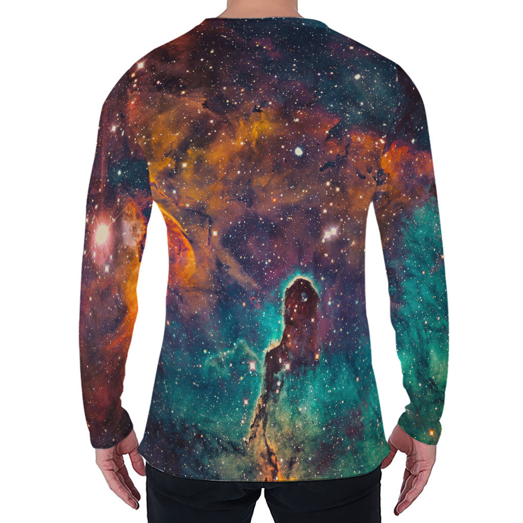 Teal Orange Universe Galaxy Space Print Men's Long Sleeve T-Shirt