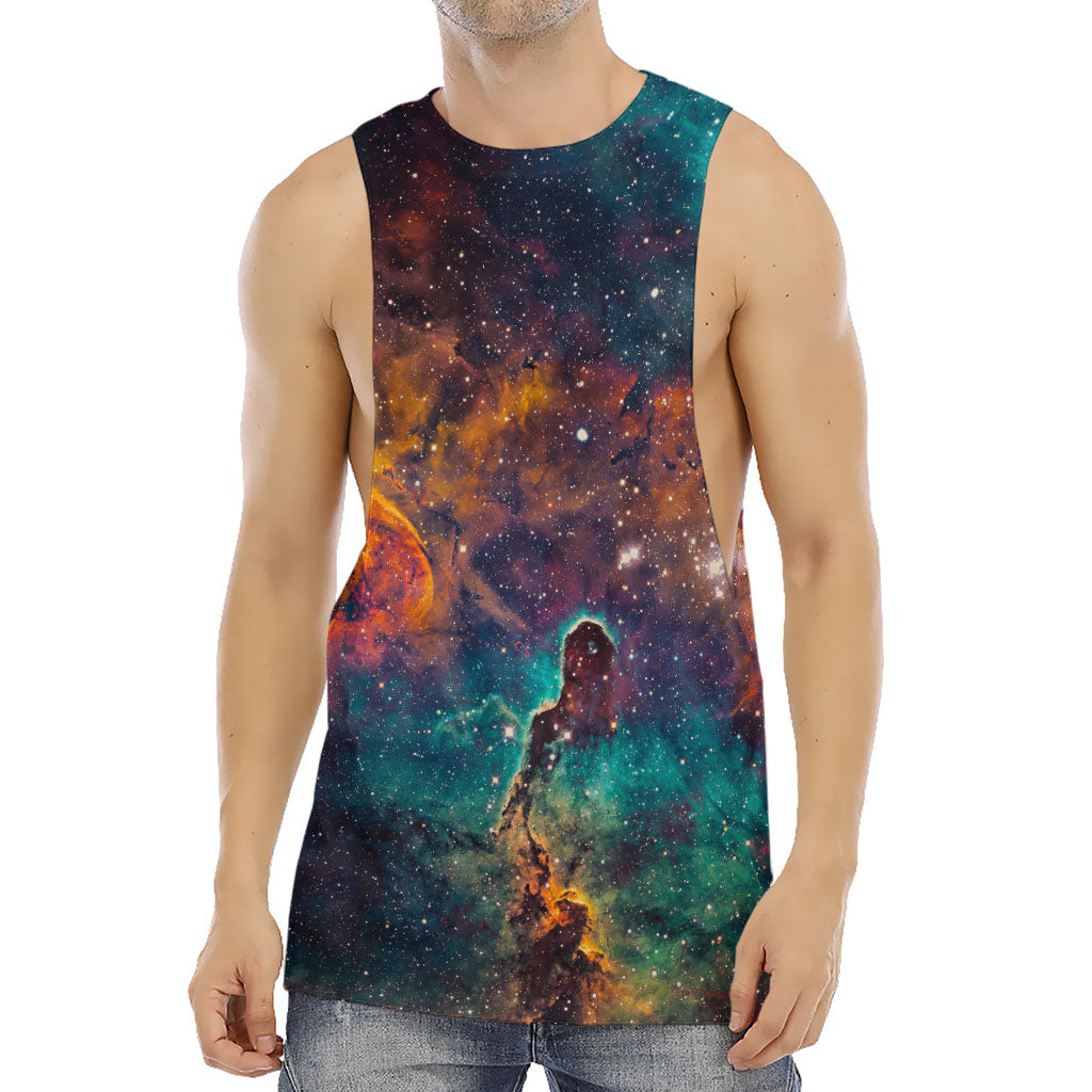 Teal Orange Universe Galaxy Space Print Men's Muscle Tank Top