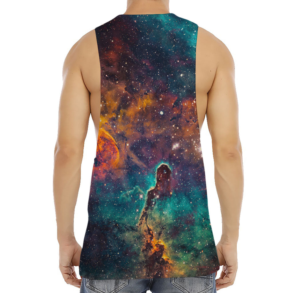 Teal Orange Universe Galaxy Space Print Men's Muscle Tank Top