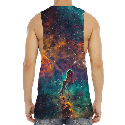 Teal Orange Universe Galaxy Space Print Men's Muscle Tank Top