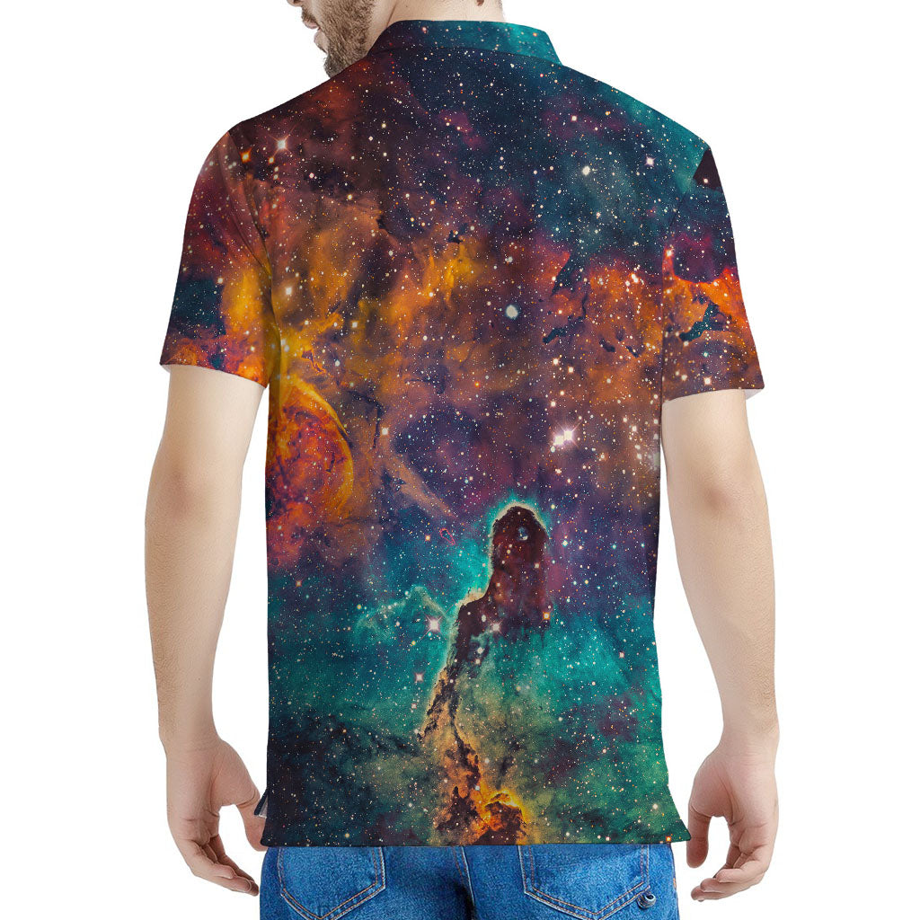 Teal Orange Universe Galaxy Space Print Men's Polo Shirt