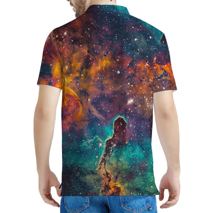 Teal Orange Universe Galaxy Space Print Men's Polo Shirt