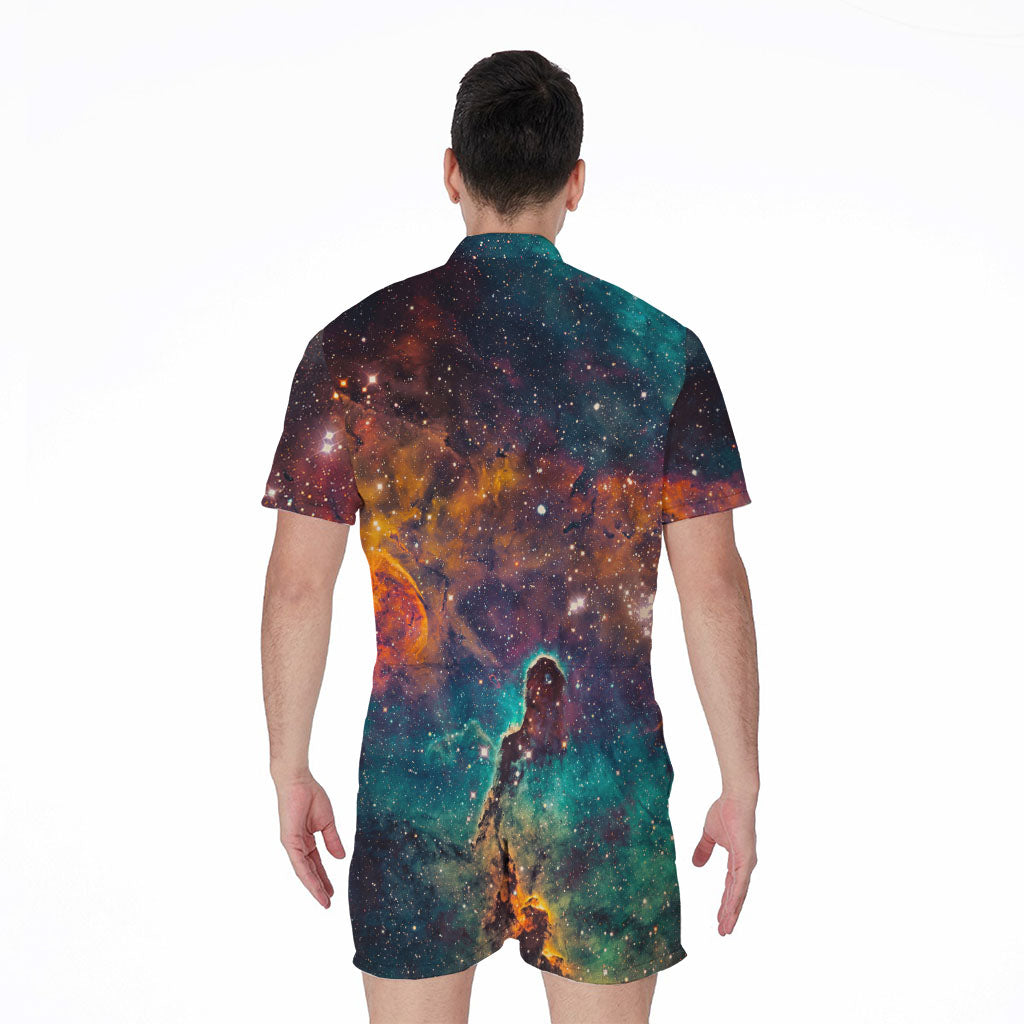 Teal Orange Universe Galaxy Space Print Men's Rompers
