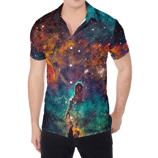 Teal Orange Universe Galaxy Space Print Men's Shirt