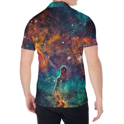 Teal Orange Universe Galaxy Space Print Men's Shirt