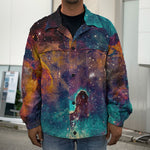 Teal Orange Universe Galaxy Space Print Men's Shirt Jacket