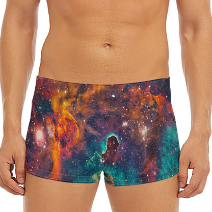 Teal Orange Universe Galaxy Space Print Men's Short Boxer Briefs